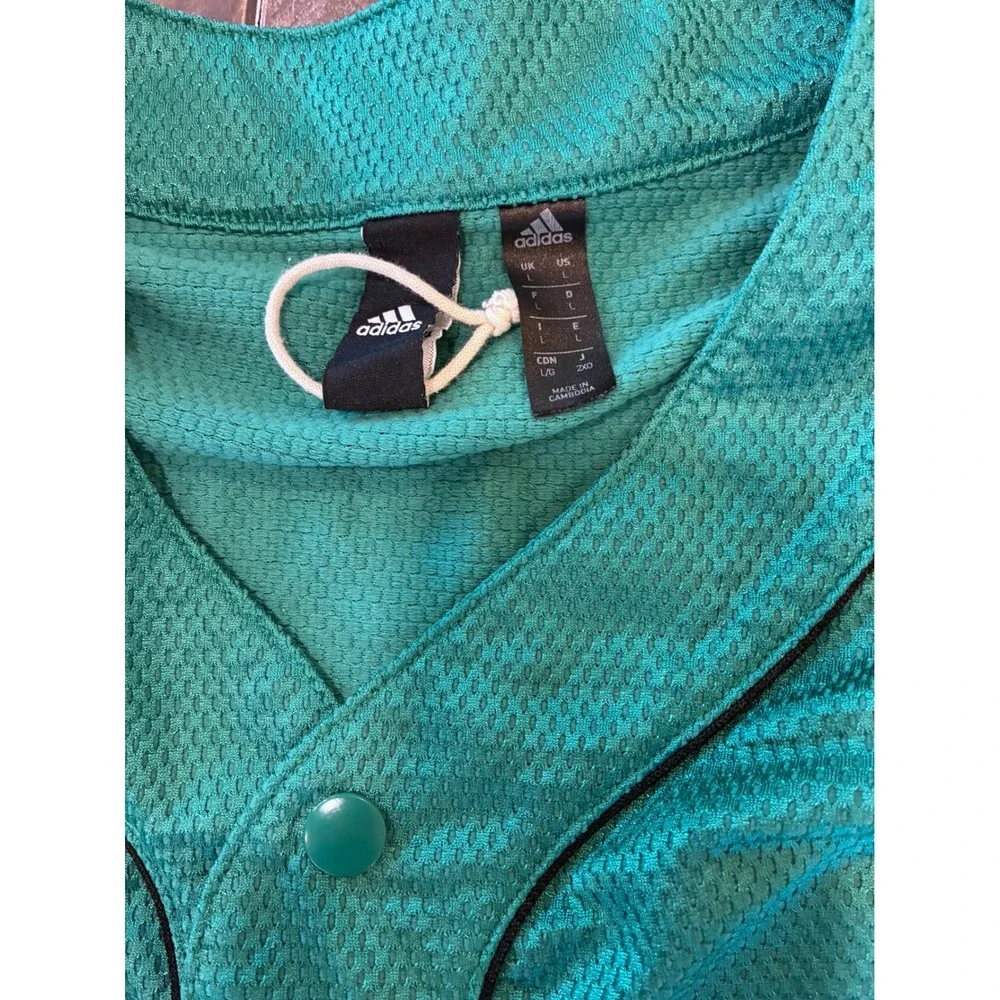 Adidas Baseball Jersey Button Up Green Three Stripe Life Mens Size‎ L